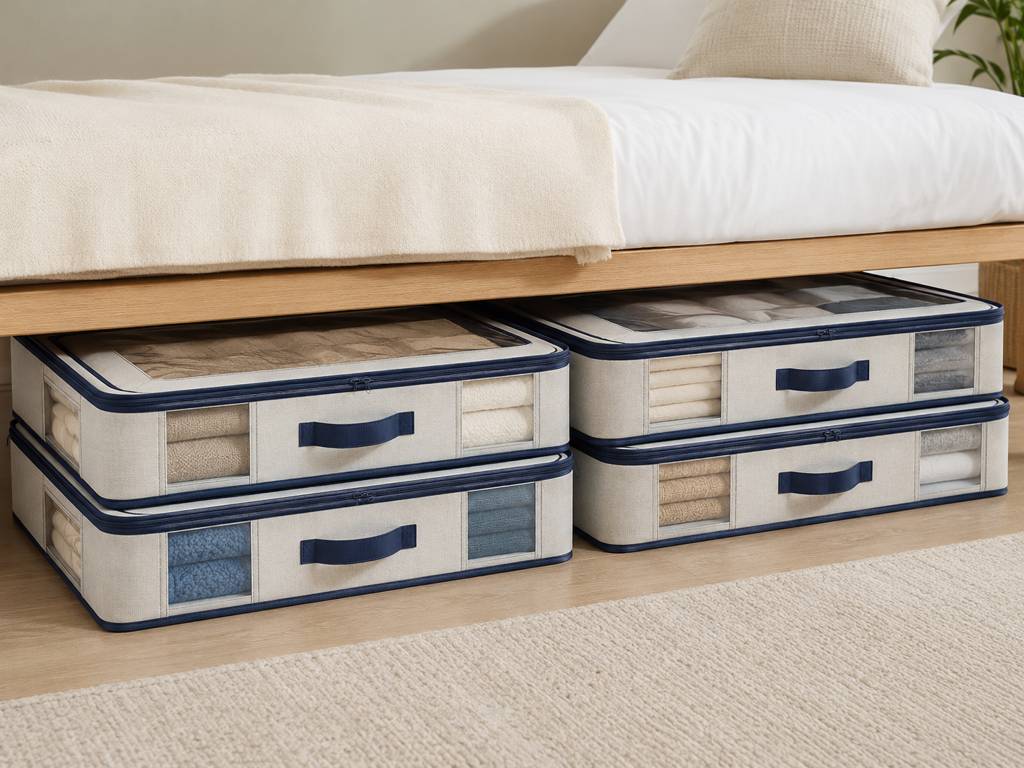 Under-Bed Storage Set — Flat lidded boxes that slide under a bed or sofa to reclaim space.