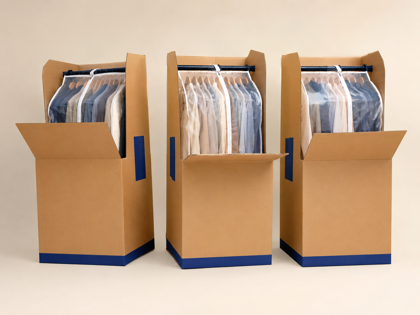Wardrobe & Garment Move Box Set — Hang suits and coats straight in, no folding, no creases.